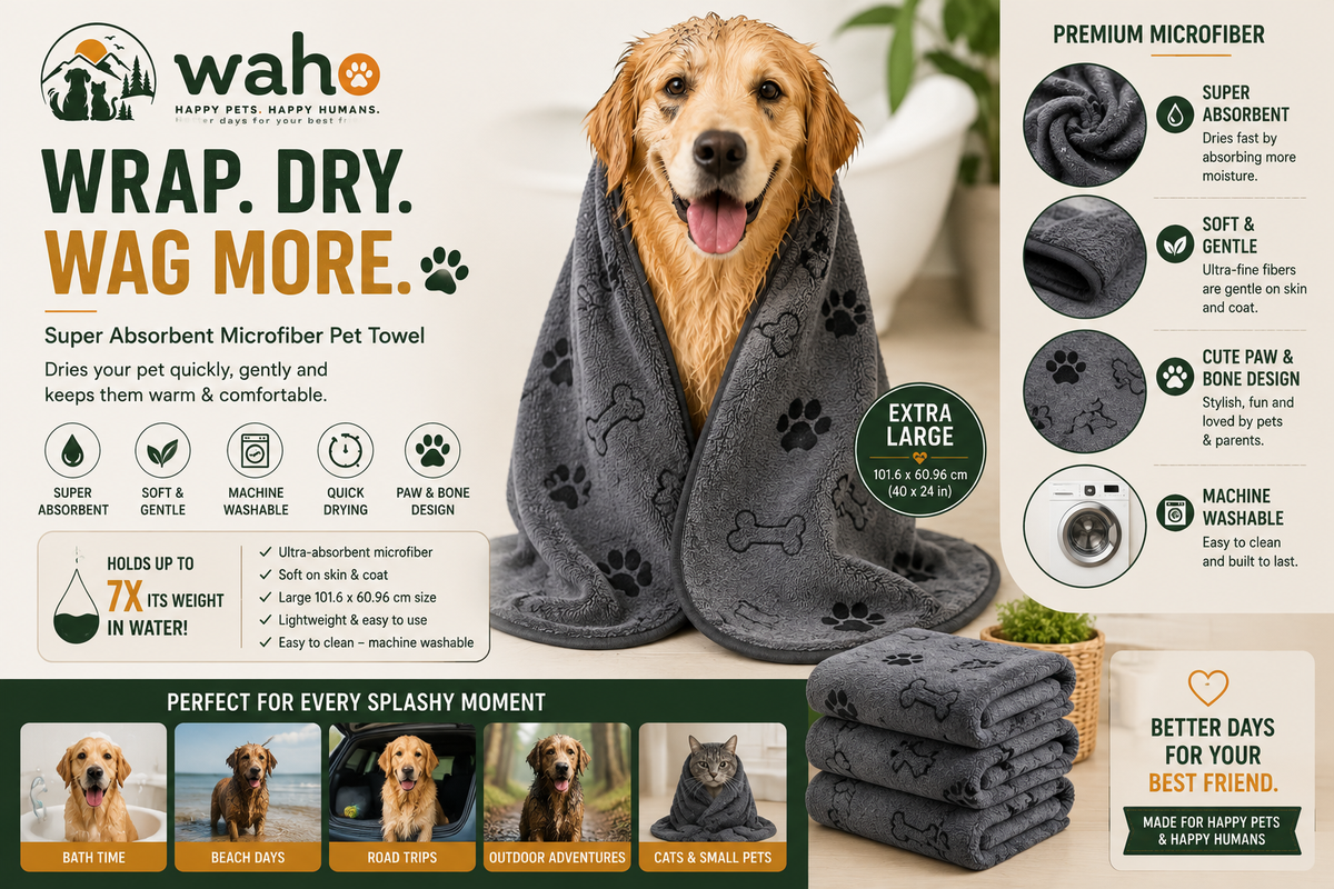 WAHO™ Quick-Dry Pet Towel – Super Absorbent Microfiber