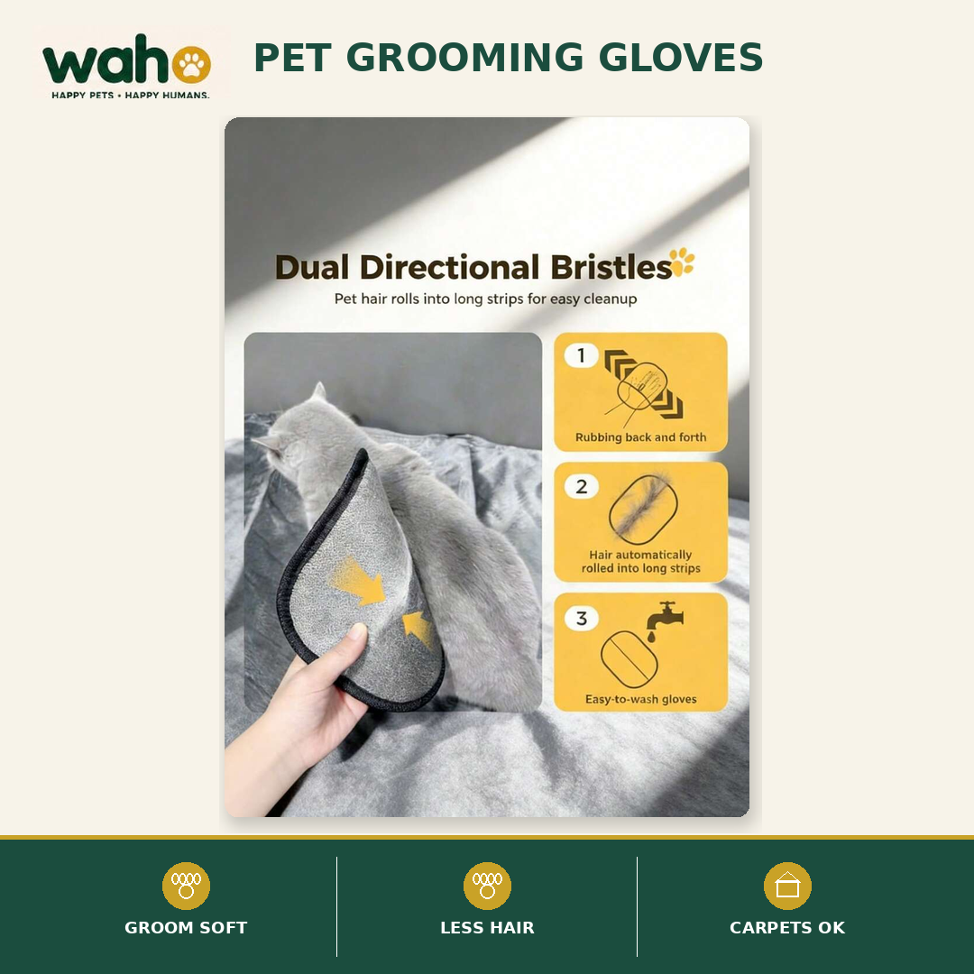 WAHO™ Pet Hair-Removal Grooming Gloves