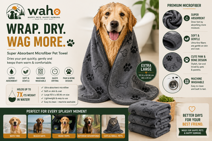 WAHO™ Quick-Dry Pet Towel – Super Absorbent Microfiber