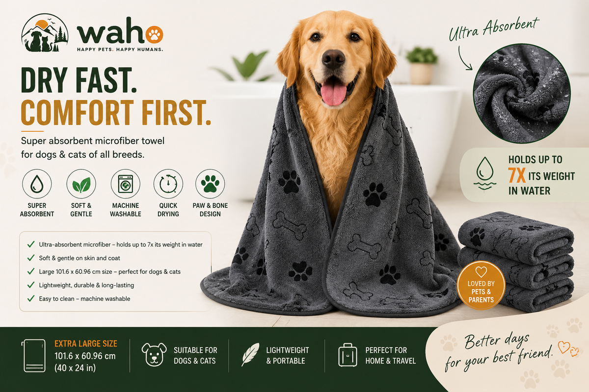 WAHO™ Quick-Dry Pet Towel – Super Absorbent Microfiber
