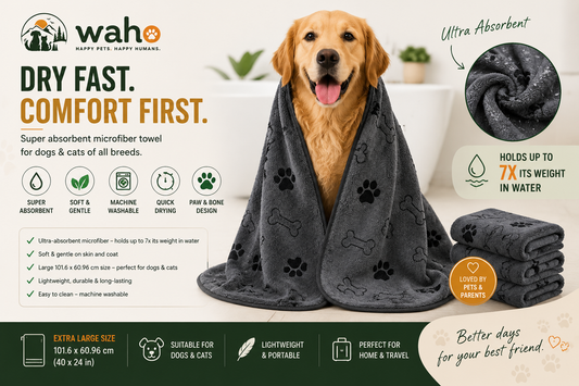 WAHO™ Quick-Dry Pet Towel – Super Absorbent Microfiber