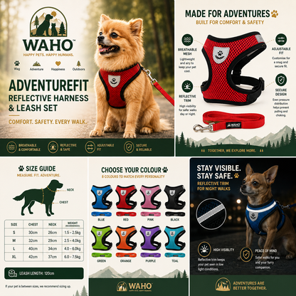 WAHO™ AdventureFit Reflective Pet Harness & Leash Set