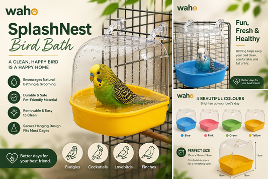 WAHO™ SplashNest Bird Bath – Clear Hanging Cage Bathtub