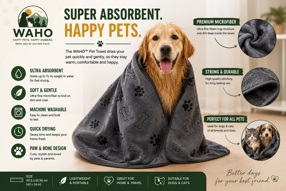 WAHO™ Quick-Dry Pet Towel – Super Absorbent Microfiber