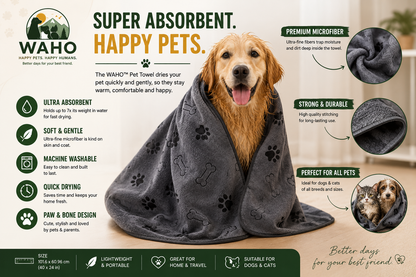 WAHO™ Quick-Dry Pet Towel – Super Absorbent Microfiber