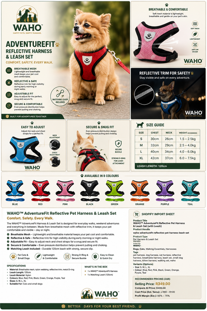 WAHO™ AdventureFit Reflective Pet Harness & Leash Set